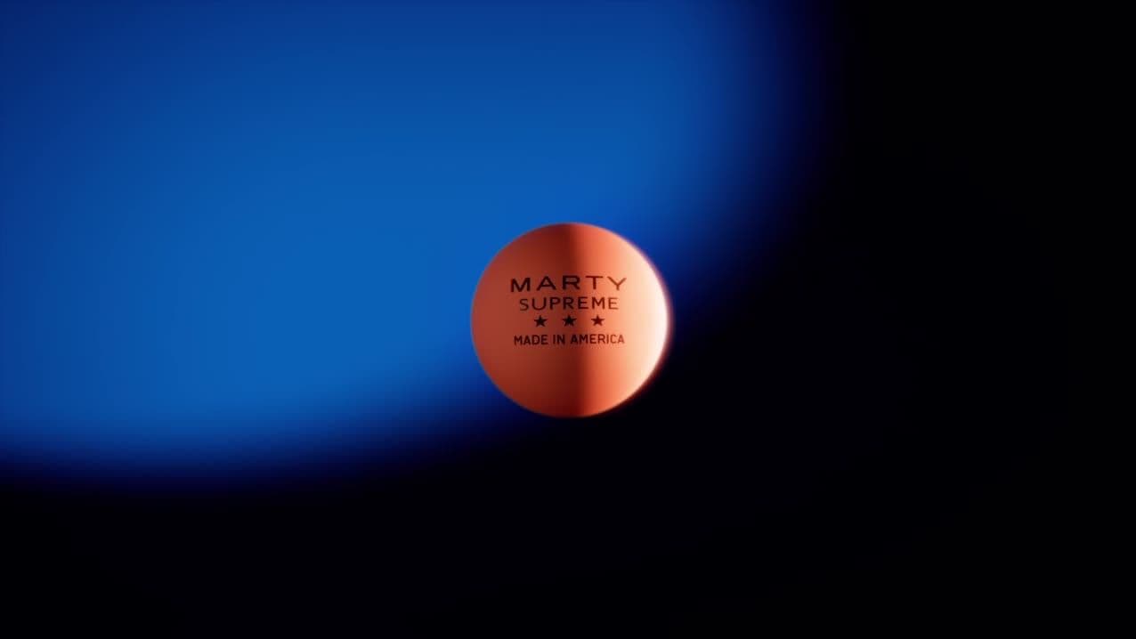 Single Marty Supreme ball in blue light