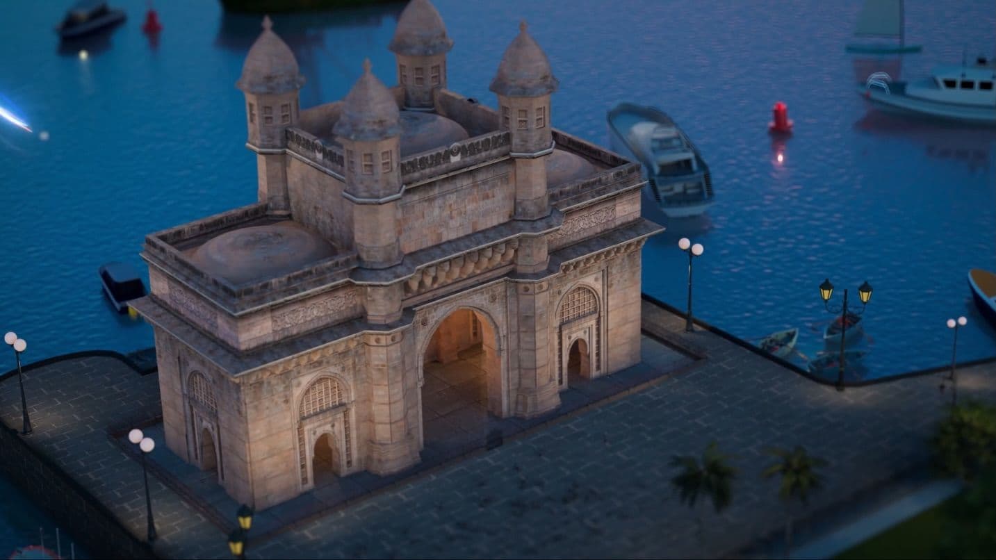 Gateway of India at night from above